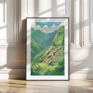 Machu Picchu Peru Wall Art, Illustrated Inca Ruins Digital Print, Ancient Mountain City Landscape Poster, Instant Download