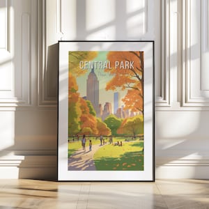 Central Park New York Print, Autumn NYC Wall Art, Illustrated Digital Download, New York City Poster, Urban Landscape Decor