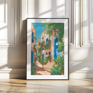 Rabat Morocco Medina Print, Moroccan Doorway Wall Art, Digital Illustration Poster, North African Architecture Decor, Instant Download