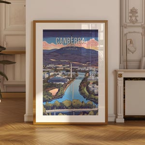 Canberra Australia Print, Cityscape Wall Art, Lake Burley Griffin and Parliament House Poster, Digital Download Illustration, Australia