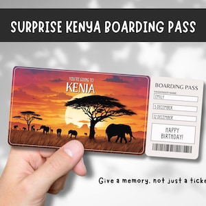 Biglietto regalo a sorpresa per il viaggio in Kenya - Stai andando in Kenya - Stampabile, Volo, Carta d'imbarco, Modificabile, Download immediato, Stampa di viaggio