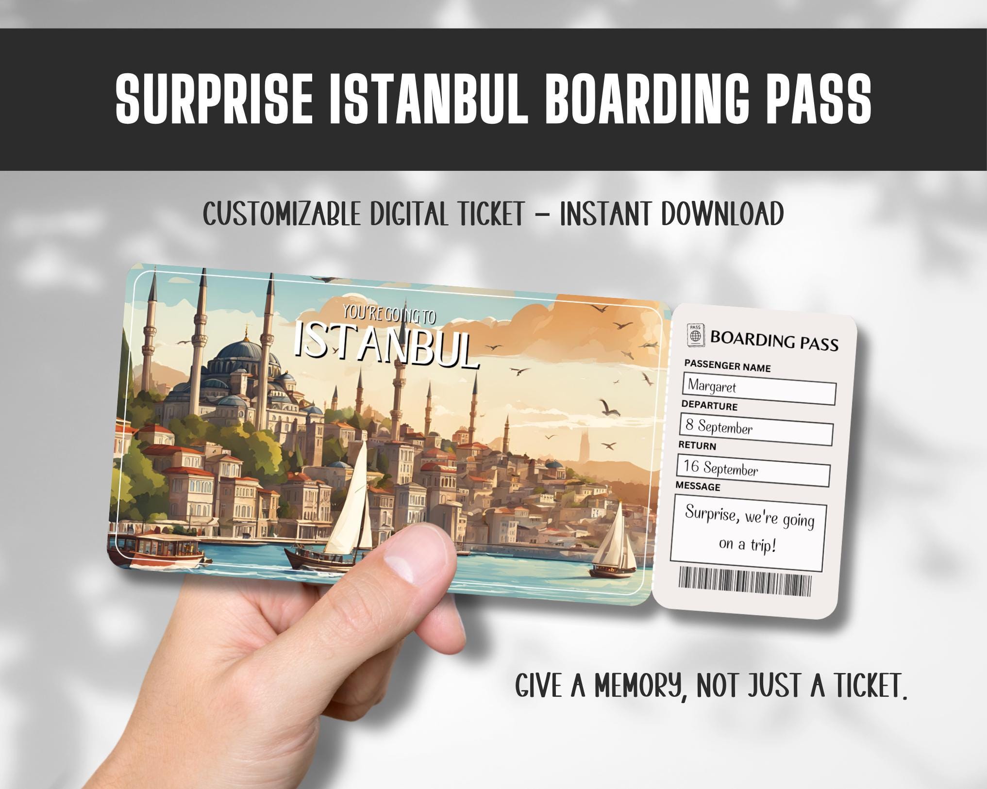 Editable Boarding Pass to Istanbul, Türkiye, Istanbul Trip Surprise Ticket Template, You're Going to Istanbul, Gift Travel Announcement