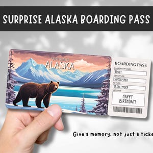 Alaska Trip Surprise Gift Ticket - You're Going to Alaska - Printable, Flight, Boarding Pass, Editable, Instant Download, Travel Print