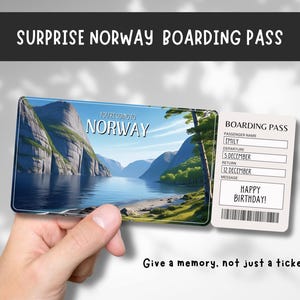 Biglietto regalo a sorpresa per il viaggio in Norvegia - Stai andando in Norvegia - Stampabile, Volo, Carta d'imbarco, Modificabile, Download immediato, Stampa di viaggio