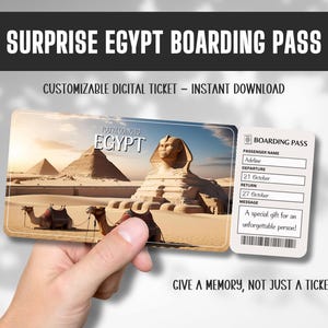 Egypt Surprise Trip Boarding Pass – Editable Canva Template – Printable Gift Ticket for Vacation Reveal, Travel Gift for Her or Him