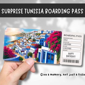 Tunisia Trip Surprise Gift Ticket - You're Going to Tunisia, Flight, Boarding Pass, Editable, Instant Download, Travel Print