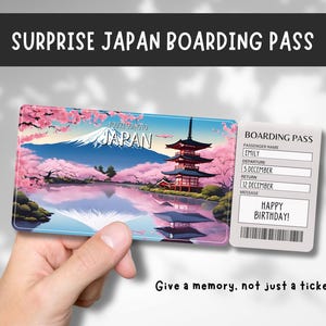 Bilet niespodzianka na wycieczkę do Japonii - jedziesz do Japonii - do wydrukowania, lot, karta pokładowa, edytowalny, natychmiastowe pobranie, wydruk podróżny