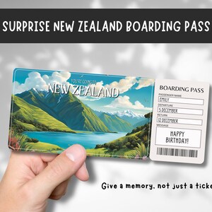 Biglietto regalo a sorpresa per un viaggio in Nuova Zelanda, vai in Nuova Zelanda, stampabile, volo, carta d'imbarco, modificabile, istantaneo, stampa di viaggio