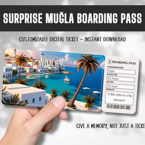 Muğla Travel Ticket – Editable Surprise Boarding Pass Template – Coastal Getaway Gift – Printable Vacation Canva Design