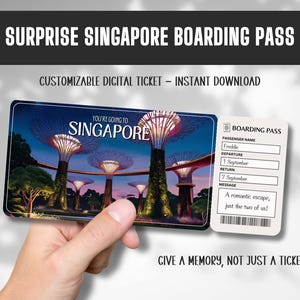 Singapore Boarding Pass Printable Surprise Trip Gift Ticket City Adventure Digital Travel Reveal Announcement