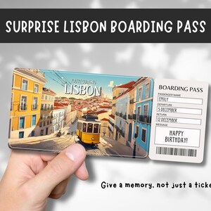 Lisbon Trip Surprise Gift Ticket - You're Going to Lisbon - Printable, Flight, Boarding Pass, Editable, Instant Download, Travel Print