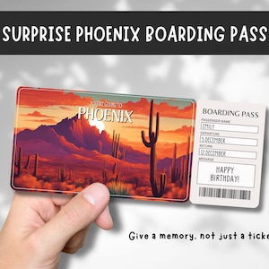 Billet cadeau voyage Phoenix surprise - Vous allez à Phoenix - Imprimable, vol, carte d'embarquement, modifiable, téléchargement immédiat, impression de voyage