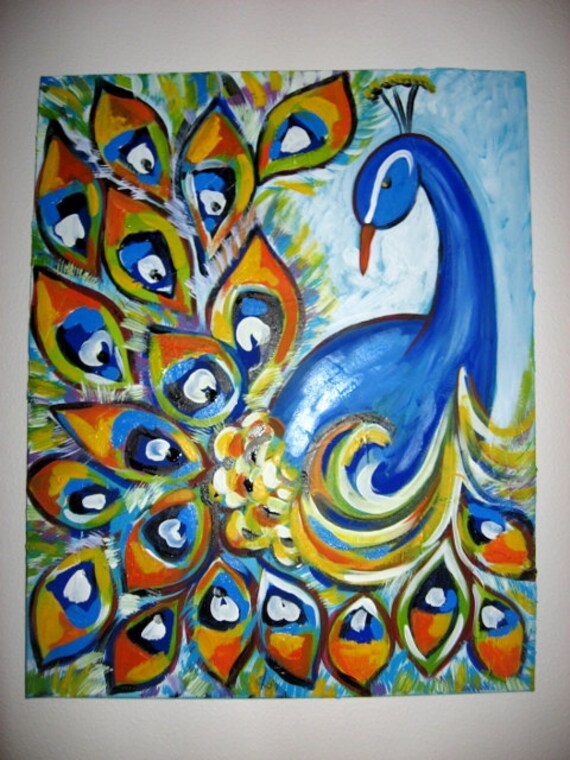 Items similar to Peacock Original Acrylic Painting 16x20 ... Items similar to Peacock Original Acrylic Painting 16x20 ...
