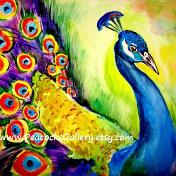 Peacock Original Watercolor painting 10x14