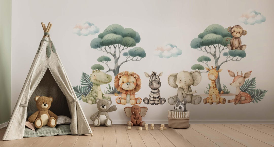Safari Wall Decal Animal Vinyl Sticker Plush Lion Wall Sticker Plush ...