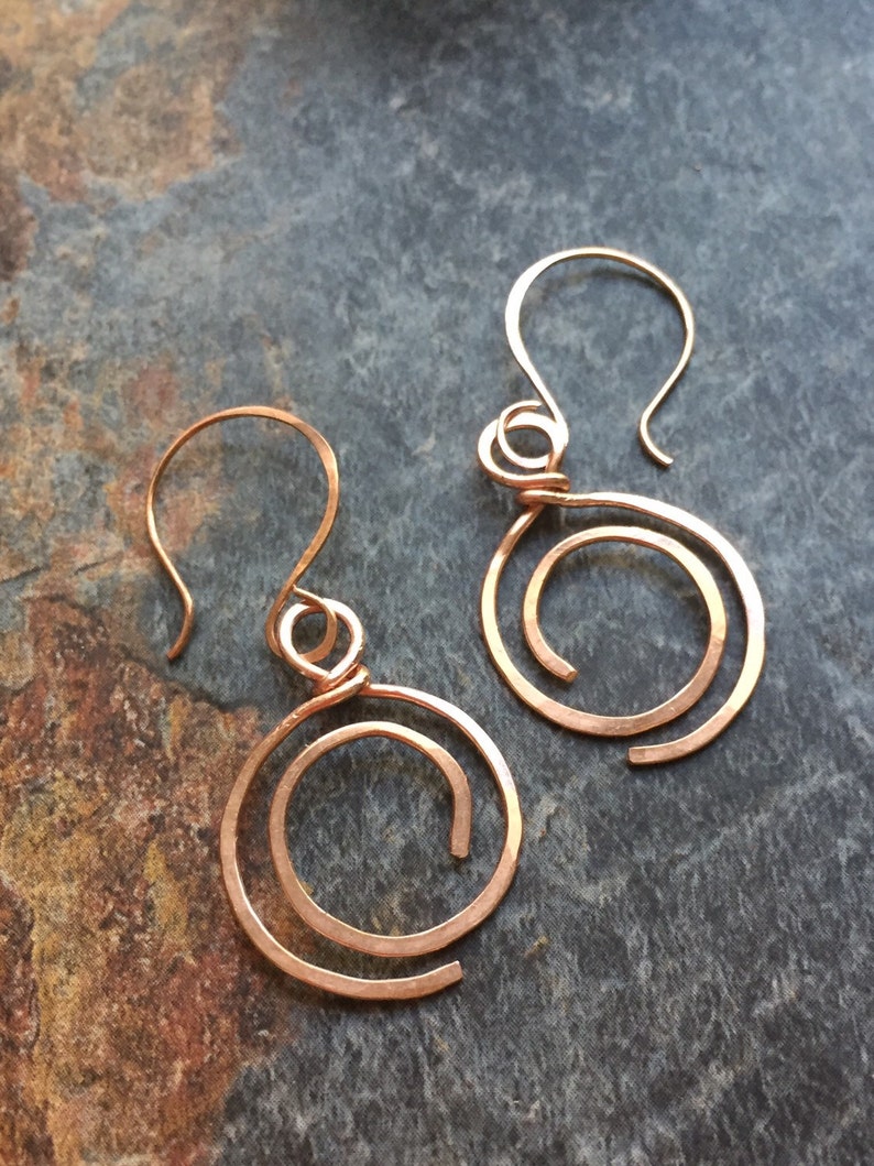 Hammered Copper Swirl Dangle Earrings Etsy