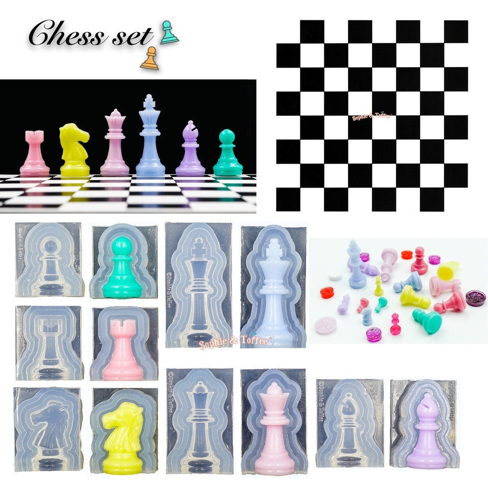 Chess Set With Checkers Board Silicone Resin Mold Full Size - Temu