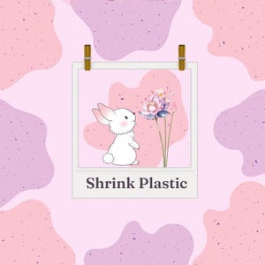 May include: A pink and purple graphic with the text "Sophie & Toffee" and "Love Life, Love Crafting." A white bunny sniffs a flower in a polaroid frame. The text "Shrink Plastic" and "March Box" are also present.