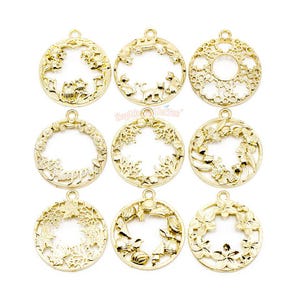 Assorted Circle Frame Theme Open Bezel Gold Set (9 pieces) | High-quality Plated Open Bezel Charms | Environmental Friendly Materials
