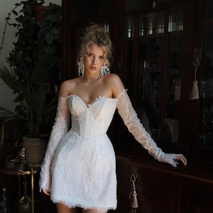 Chantilly Lace Mini Bridal Dress | Strapless Peplum Party Dress - Etsy