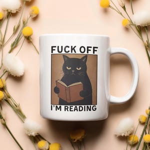Funny Grumpy Cat Coffee Mug: Gift for Book Lovers