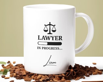 Taza de café personalizada para abogado: regalo para estudiantes de derecho, diseño de la balanza de la justicia