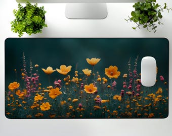 Tappetino da scrivania Orange Cosmos Wildflower: tappetino per mouse Teal Floral Garden