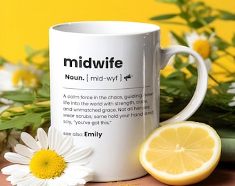 Personalized Midwife Mug: Custom Name Definition Coffee Cup