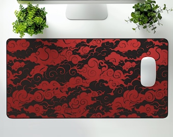 Japanische Wolke Schreibtischmatte: Rotes & schwarzes Gaming Mauspad