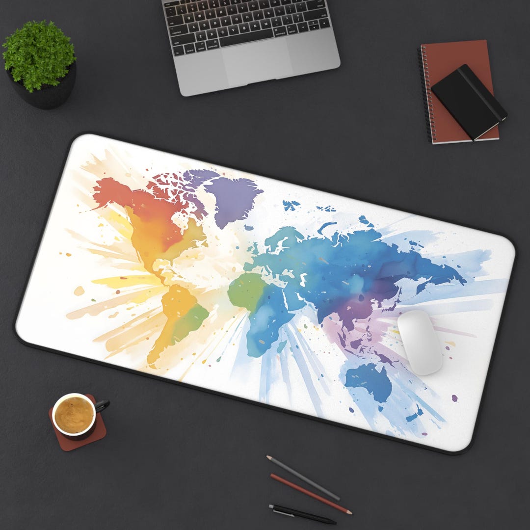 Desktop Mat Map Watercolor World Map Desk Mat: Colorful Geography Mousepad - Etsy