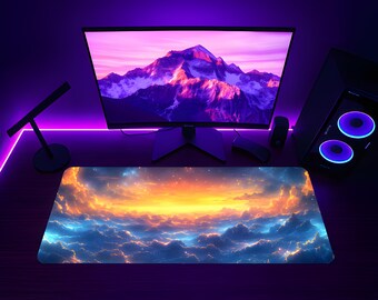Celestial Sunset Desk Mat: Galaxy Cloud XXL Gaming Mouse Pad