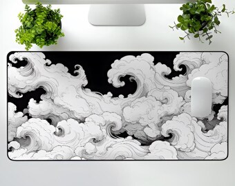 Japanische Wolke Schreibtischmatte: Black & White Ink Art Mauspad