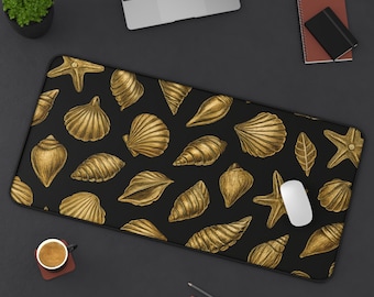 Tapis de bureau coquillages dorés : décoration de bureau à domicile côtière