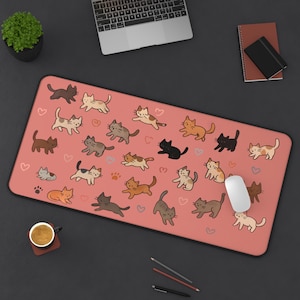 Cute Cats Desk Mat - Gift for Cat Lovers - Kawaii Cat Gaming Mouse Pad for Cat Enthusiasts, Home Office Workers, Students