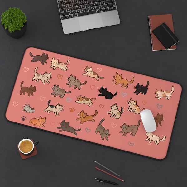 Cute Cats Desk Mat – Kawaii Aesthetic, Cat Lover Gift