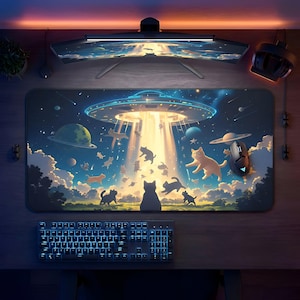 Alfombrilla de ratón Cosmic Cat: alfombrilla para juegos con temática de abducción ovni