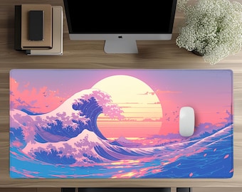 Japanische Great Wave Schreibtischmatte - Großes Retro Mauspad für Büro oder Gaming, Kunst inspirierte Schreibtischdekoration, perfekt für Arbeitsplätze und Heimbüros