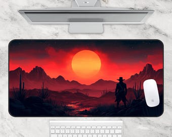 Red Dead Cowboy Schreibtischmatte | Synthwave Sunset Gaming Mousepad