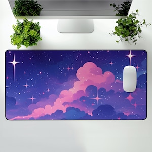 Night Sky Desk Mat: Pink Galaxy Stars Gaming Mousepad