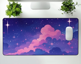 Tappetino da scrivania Night Sky: tappetino per mouse da gioco con stelle della galassia rosa