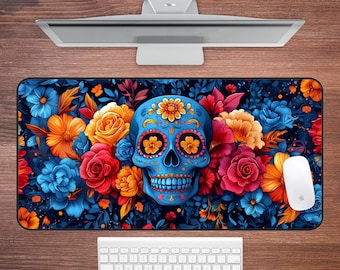 Sugar Skull Floral Desk Mat | Day of the Dead Calavera Design
