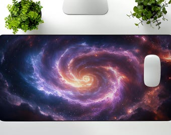 Tapis de bureau spirale Galaxy : grand tapis de souris de jeu, décoration de bureau cosmique