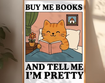 Funny Cat Reading Poster – Book Lover Gift, Cozy Wall Art