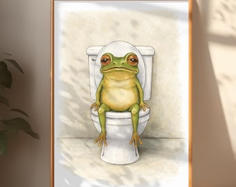 Poster con rana da toilette / Arte murale per il bagno