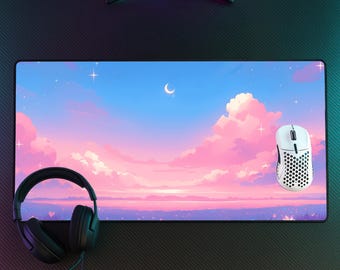 Pastell Himmel Gaming Schreibtischmatte: Kawaii Mond Sterne XL Mousepad