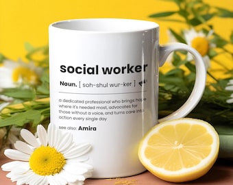 Tazza personalizzata per assistente sociale: tazza da caffè con definizione del nome personalizzata