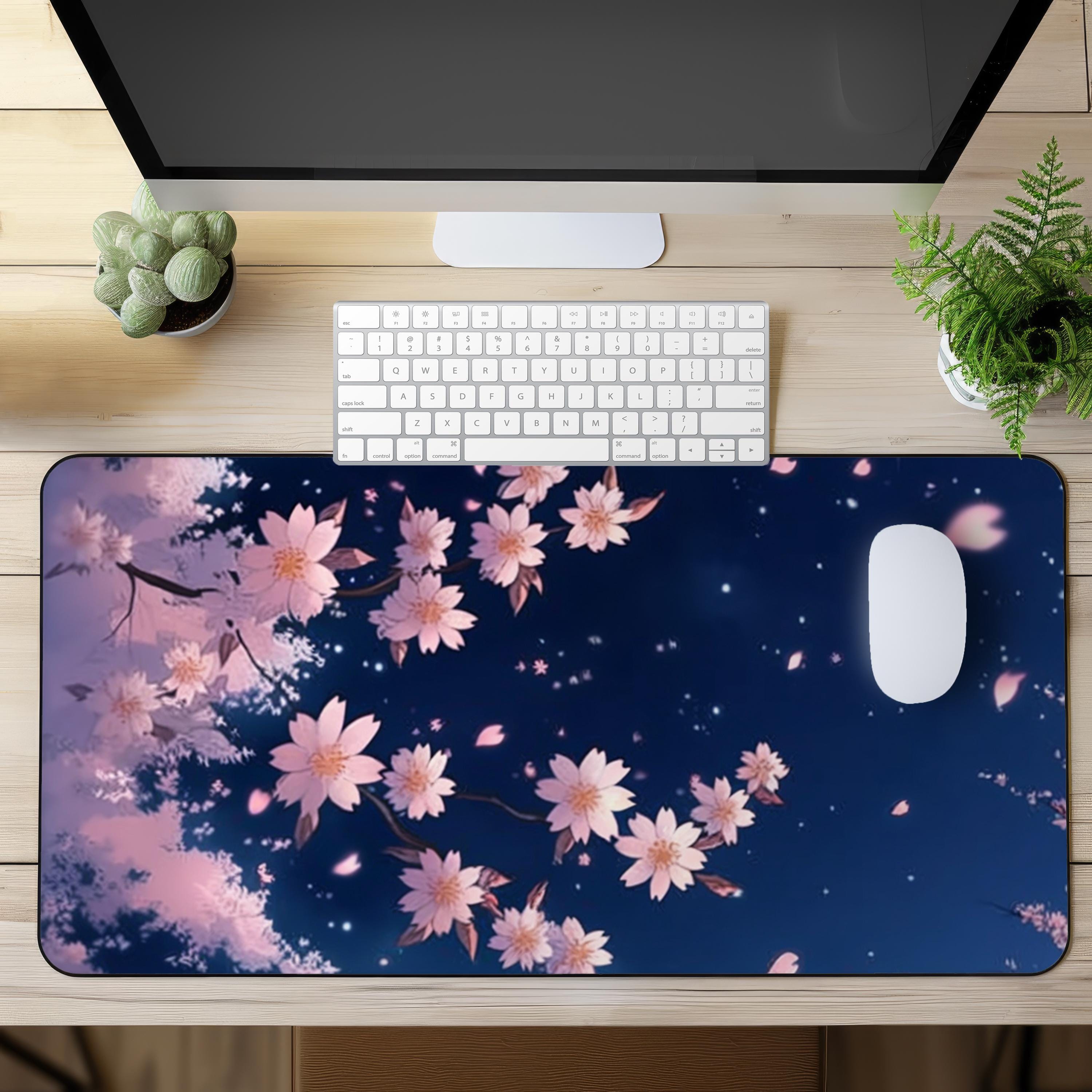 Sakura Schreibtischunterlage: Kirschblüte Nachthimmel XXL Gaming-Mausunterlage