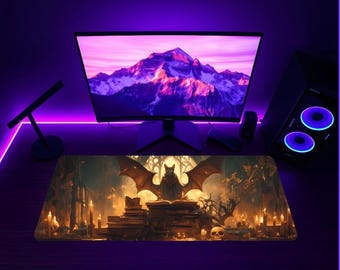 Gothic Bat Desk Mat: Dark Academia Library Mouse Pad