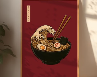 Hokusai Ramen Wave Poster: Japanese Kitchen Art