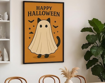 Halloween Cat Ghost Poster: Spooky Wall Art